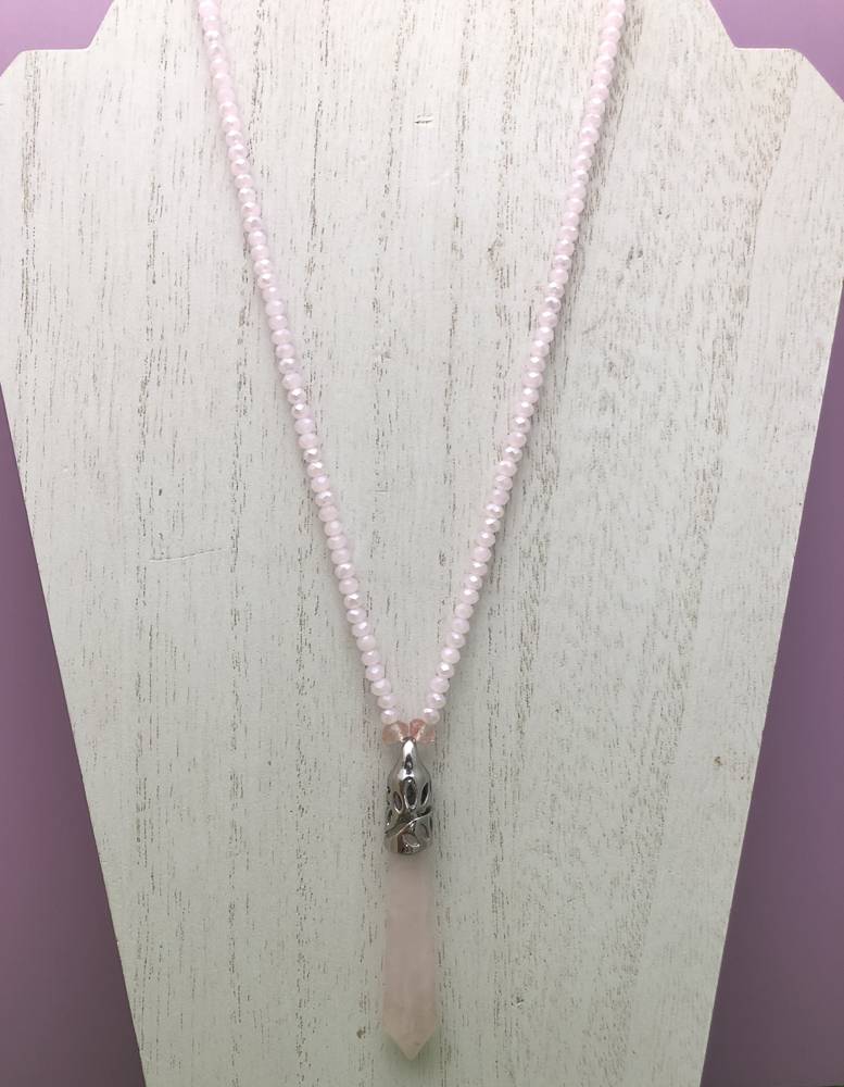 pink quartz crystal necklace